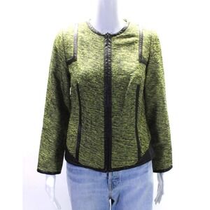 Doncaster New York Jacket‎ Womens Career Green Black Leather Trim Zip Up